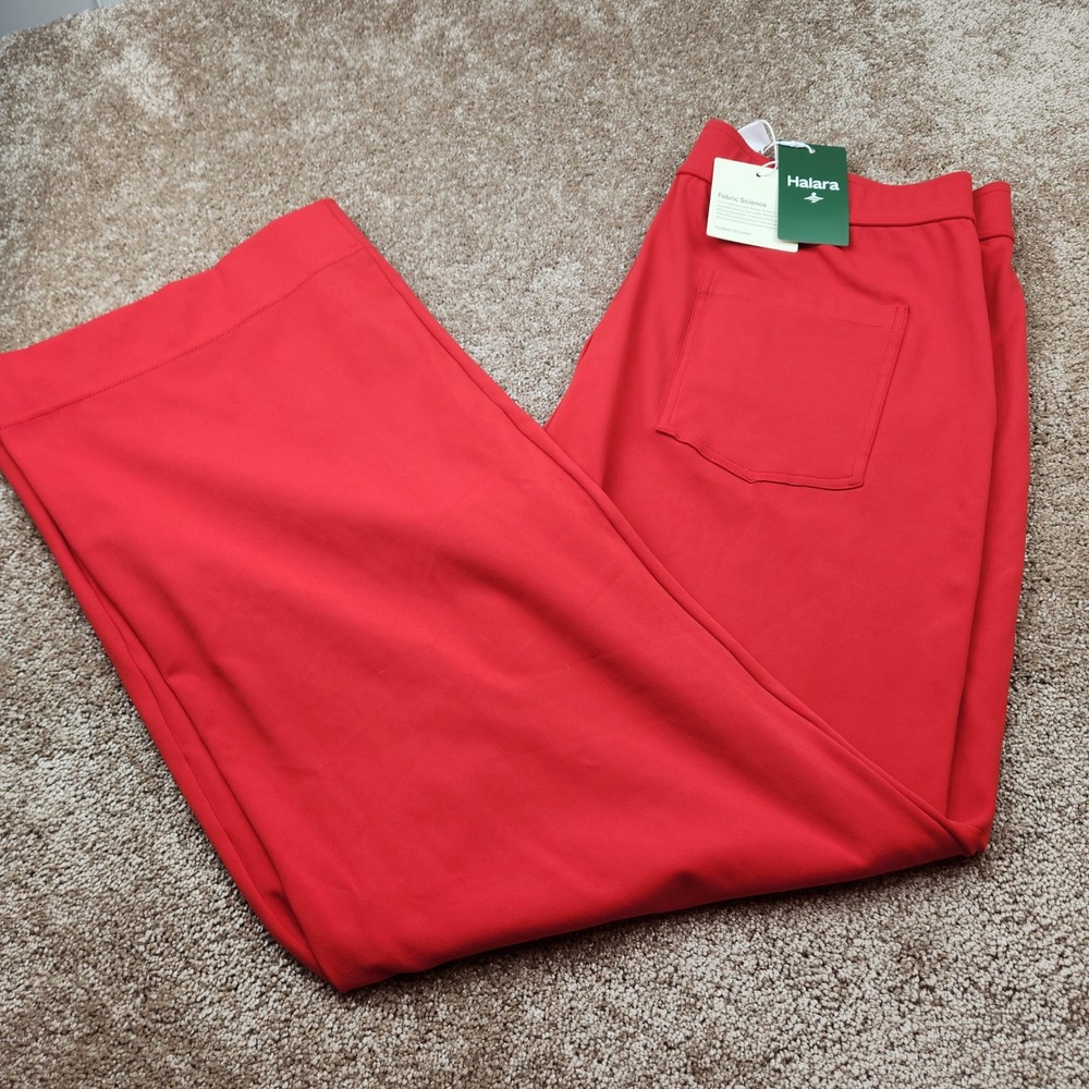 Halara Red Wide Leg High Waisted Button Front Trousers Pants XL NWT 02669715